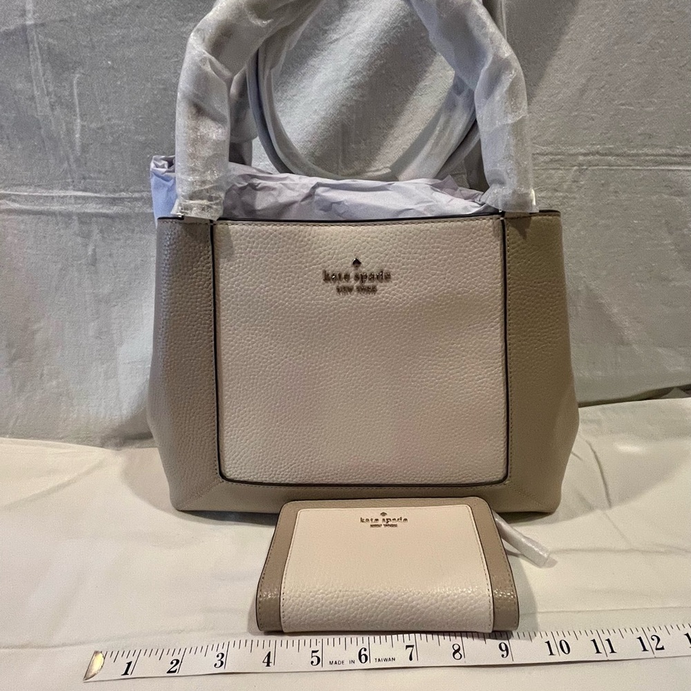 NWT Kate Spade Lena Light Sand Pebb Colorblock Satchel and Bilfold Pair - Picture 6 of 14
